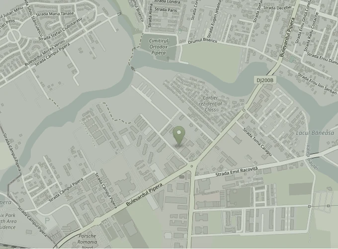 Hartă OpenStreetMap cu amplasamentul Helios marcat la nord de Bulevardul Pipera